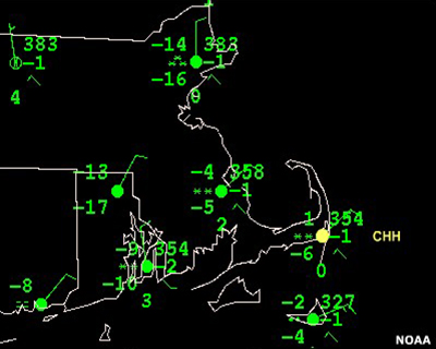 Surface observations in Massachusetts area