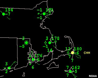 Surface observations in Massachusetts area