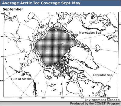Mean ice sea coverage in the Arctic region September 