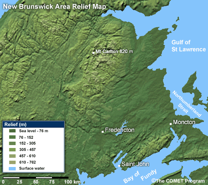 Relief map of Newbrunswick region