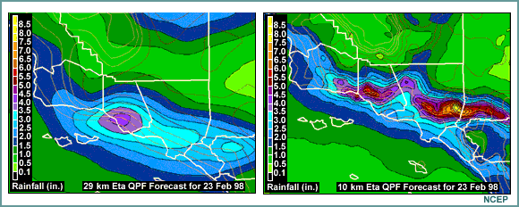 29km and 10km Eta QPF, Los Angeles region, February 23, 1998