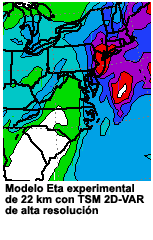 Modelo Eta experimental, 22 km con TSM 2D-VAR de alta resolución