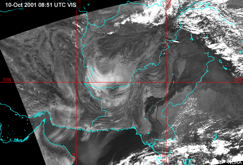 ir window image over central asia showing blowing dust