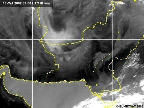 meteosat ir window image over central asie showing dust plumes