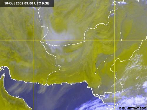 meteosat rgb composite image over central asie showing dust plumes