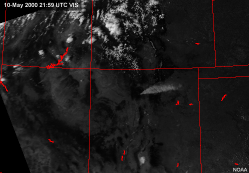 avhrr visible image showing smoke plume over new mexico.