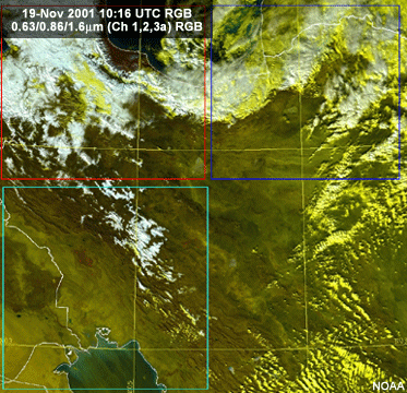 SeaWIFS composite  (ch 1,2,3a) rgb imave showing clouds and snow as different colors