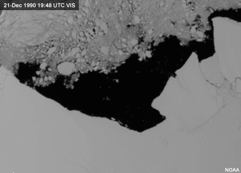  zoomed avhrr image showing water, ice cracks, and land features  over the antarctic.