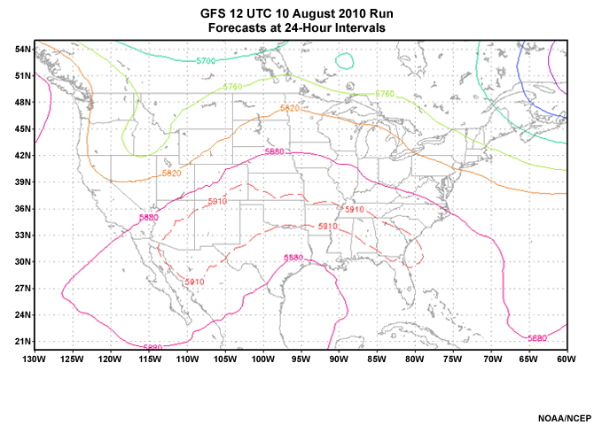 GFS 12 UTC 10 August 201 Run Forecast at 24-Hour Intervals Image 3