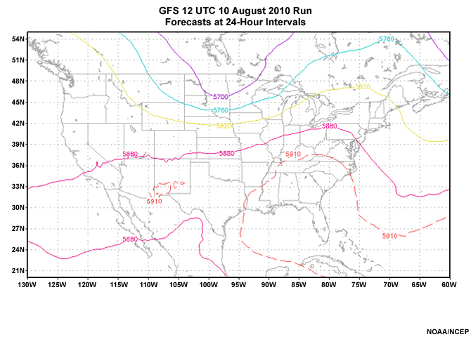 GFS 12 UTC 10 August 201 Run Forecast at 24-Hour Intervals Image 5