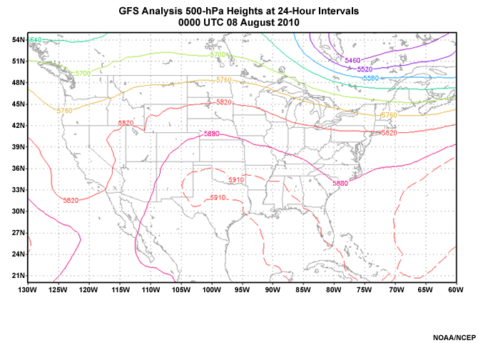 GFS Analysis 500-hPa Heights at 24-Hour Intervals Image 2