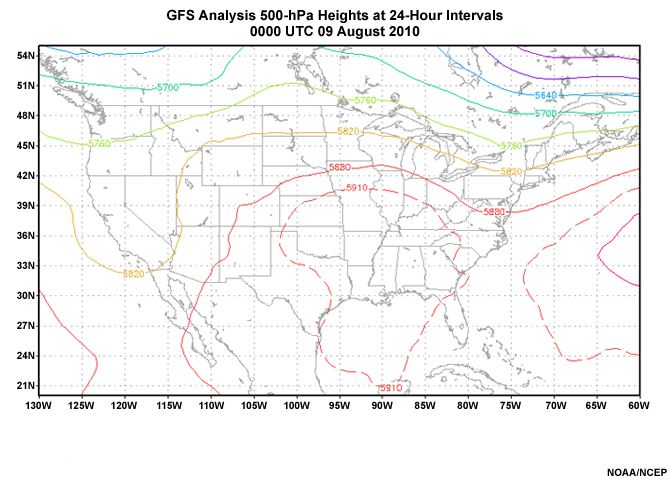 GFS Analysis 500-hPa Heights at 24-Hour Intervals Image 3