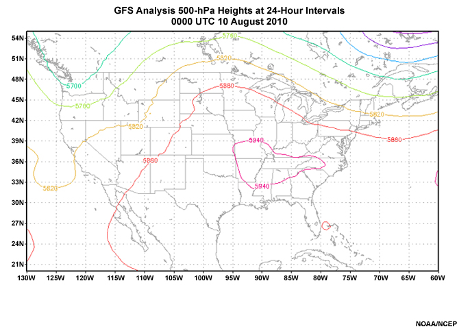 GFS Analysis 500-hPa Heights at 24-Hour Intervals Image 4