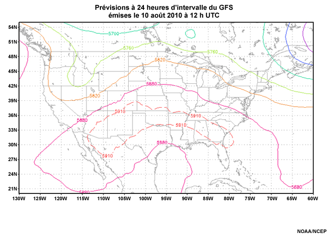 GFS 12 UTC 10 August 201 Run Forecast at 24-Hour Intervals Image 3