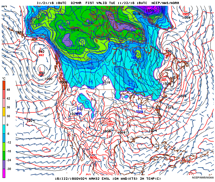 Example of a 10-m wind forecast from the 32 km NAM.
