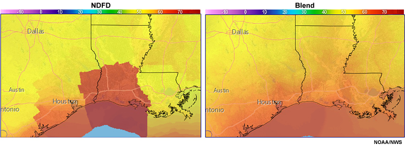 Comparison of regional boundaries in NDFD and the Blend.
