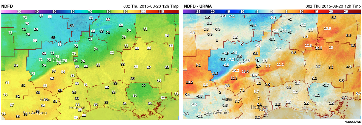 24-hour temperature forecasts from NDFD, Blend and pcBlend in the southwestern U.S.
