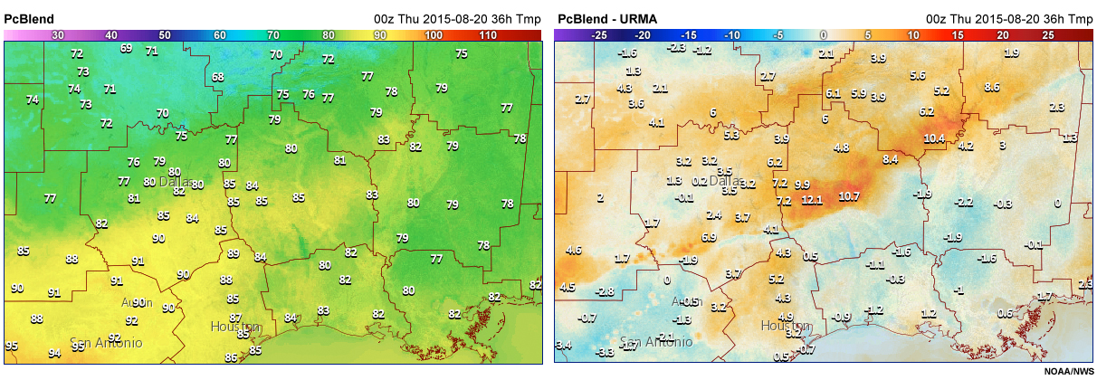24-hour temperature forecasts from PcBlend in the southwestern U.S.

