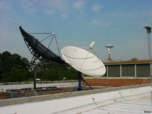 Antennae connection to the Satellite Broadcast Network (SBN) at the Tallahassee WFO. 