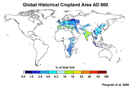 Global historical cropland area (% of grid cell)