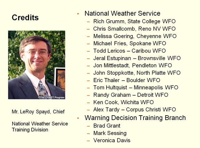 This is a list of all NWS employees who contributed to the course.