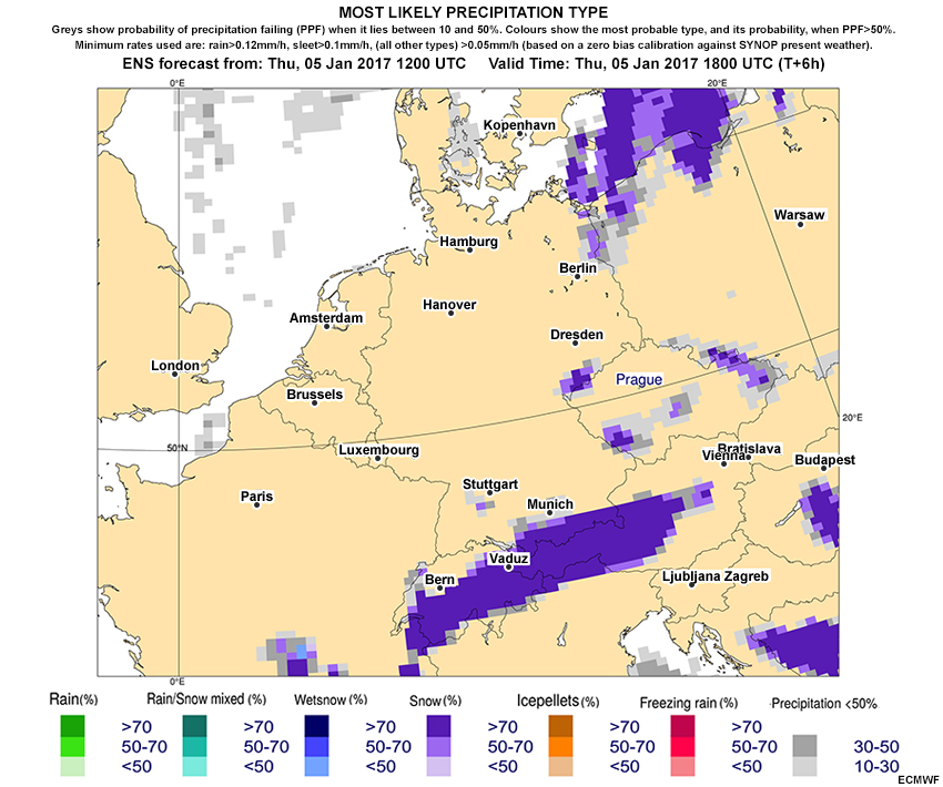 A loop of the ENS most likely precipitation type, initialized 12Z on 5 January with forecast hours every 6 hours through 12Z 9 January (hours 00 - 96).