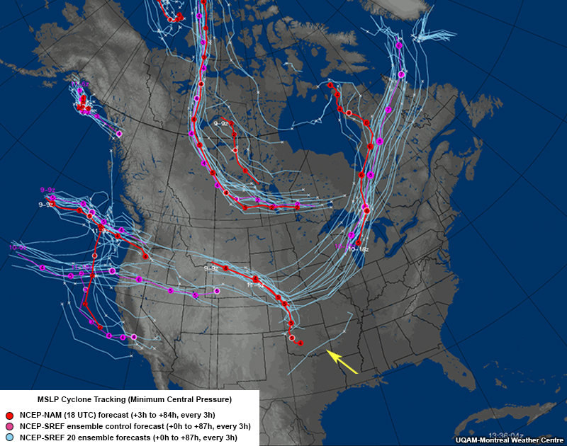 Example of a cyclone tracking trajectory plot of gradient wind vorticity extremum