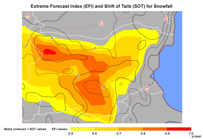 Typical Extreme Forecast Map Output for a Single Weather Variable 