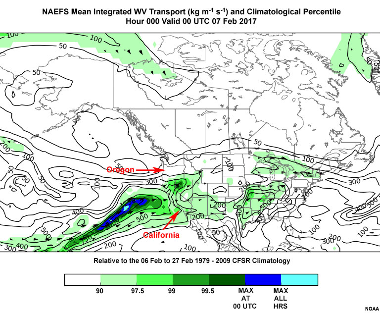 LOOP of Climatological Percentiles of IVT initialized at 00Z February 7, 2017
