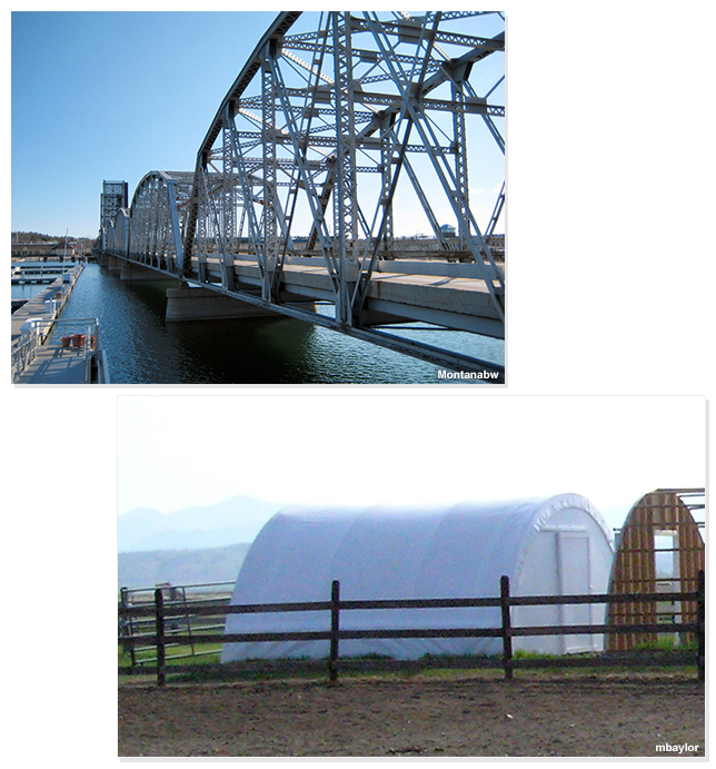 Arriba: el puente de Sturgeon Bay (Wisconsin, EE.UU.); abajo: una pequeña estructura ligera tensada