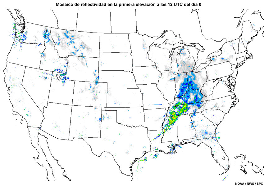 Animación de radar de 12 horas para Estados Unidos hasta las 00 UTC del día 1.