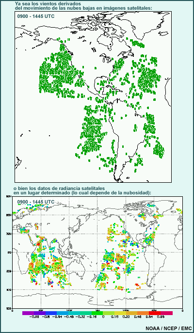 Vientos derivados del movimiento de las nubes bajas en imágenes satelitales o datos de mediciones satelitales de radiancia en un lugar determinado