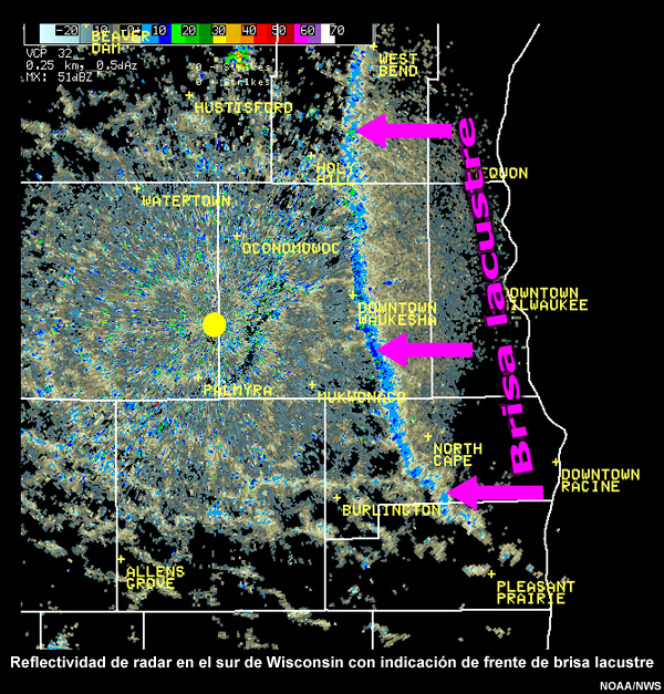 Imagen de radar de brisa lacustre