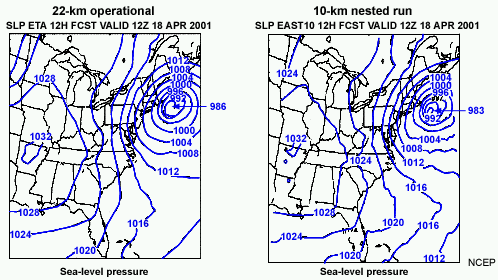 sea level pressure in 22- and 10-kilometer models