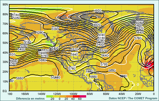 Pronóstico del control y de un miembro perturbado del nivel de 500 hPa: Hora de inicio: 12UTC del 22 de noviembre de 2001