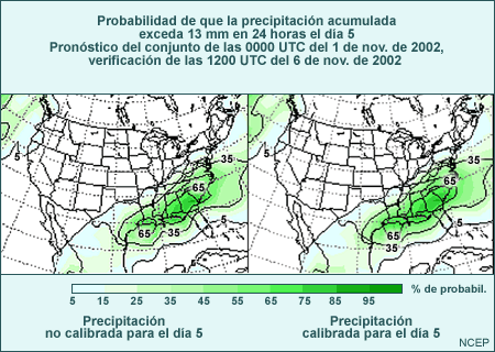Probabilidad de acumulación de precipitación en exceso de 13 mm en 24 horas el día 5