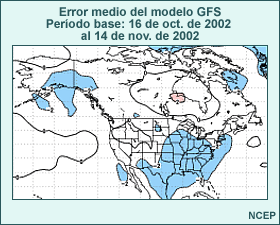 Sesgo del pronóstico de temperaturas al nivel de 850 hPa del modelo GFS para los 30 días anteriores.