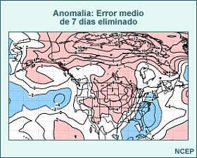 Pronóstico de anomalía de temperatura media del nivel de 850 hPa del modelo GFS para los días 6 a 10 con asimetría corregida mediante la eliminación de la asimetría de los 7 días anteriores.