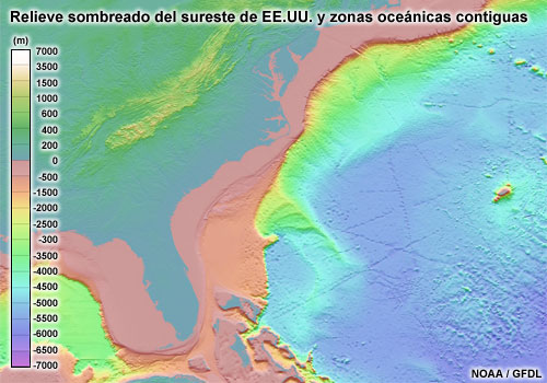 Relieve sombreado del sureste de EE.UU.