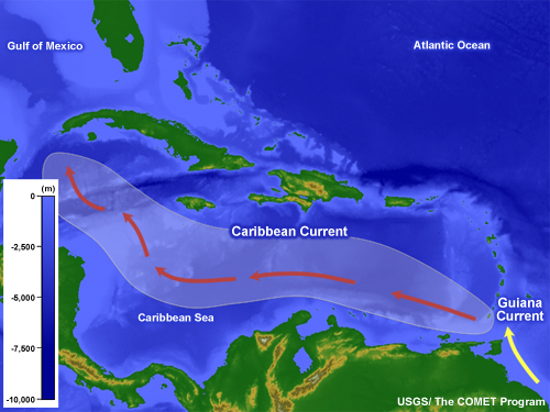 Blank map of the bathymetry of the Caribbean
