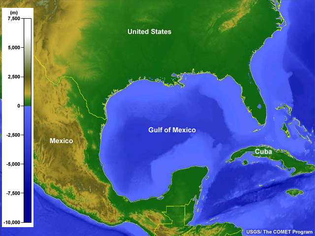 Map of Gulf of Mexico with surrounding countries
