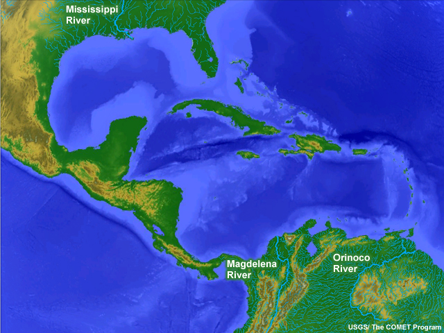 Major rivers of the Gulf of Mexico and Caribbean