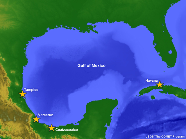 May showing the locations of major Mexican commercial ports on the Gulf of Mexico