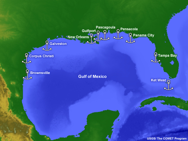 May showing the locations of major Navy facilities on the Gulf of Mexico