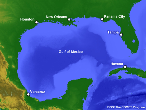 Topographic map of Gulf of Mexico