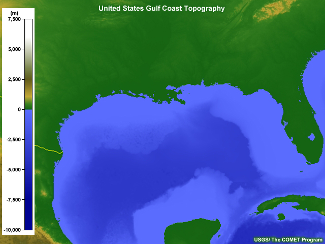 Topographic map of US Gulf Coast