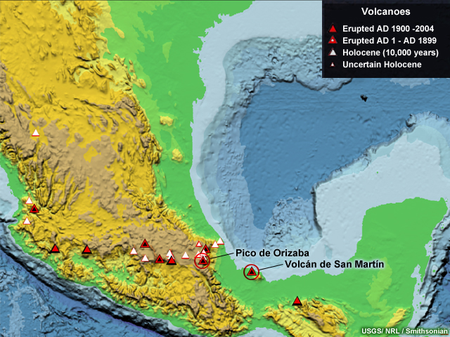 Map of volcanoes in the Gulf of Mexico