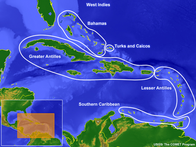 Zoomed in map of the West Indies