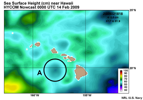 Sea Surface Height (cm) near Hawaii