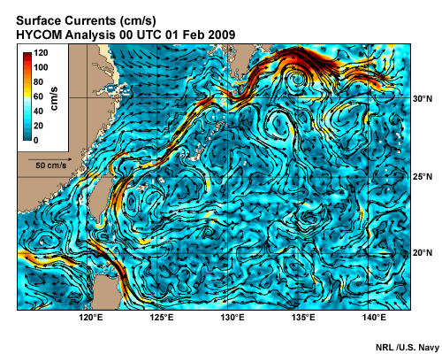 Surface Currents in the Philippine Sea near Japan and Taiwan.